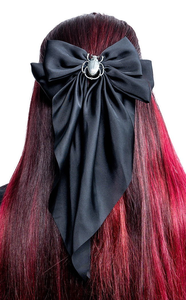 Death Watch Bow Hair Clip-Cold Black Heart-Tragic Beautiful