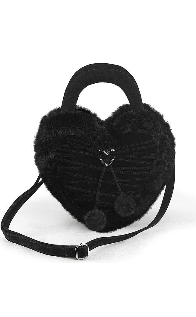 Demonia Black Faux Fur Heart Handbag