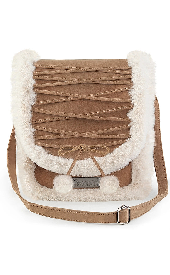 Demonia Camel Faux Fur Crossbody Bag