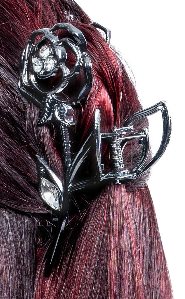 Diamond Rose Hair Claw Clip-Gothic Jewellery-Tragic Beautiful