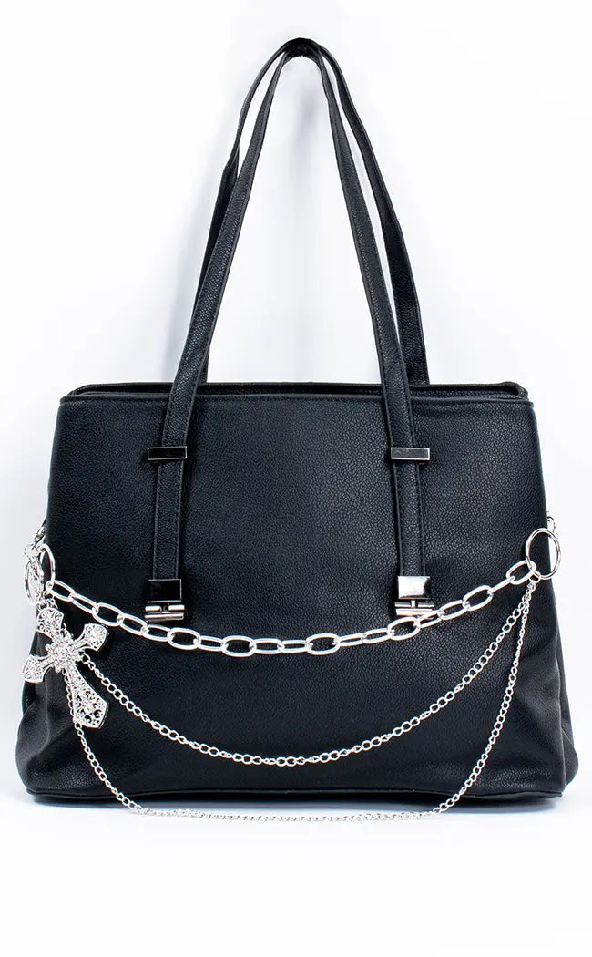 Don't Cross Me Leather Handbag | Silver-Gothic Accessories-Tragic Beautiful