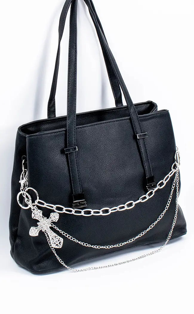 Don't Cross Me Leather Handbag | Silver-Gothic Accessories-Tragic Beautiful