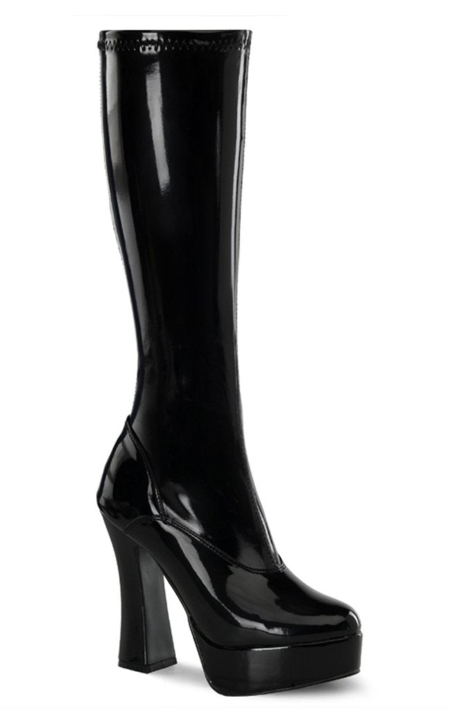 ELECTRA-2000Z Shiny Black Knee High Boots-Pleaser-Tragic Beautiful