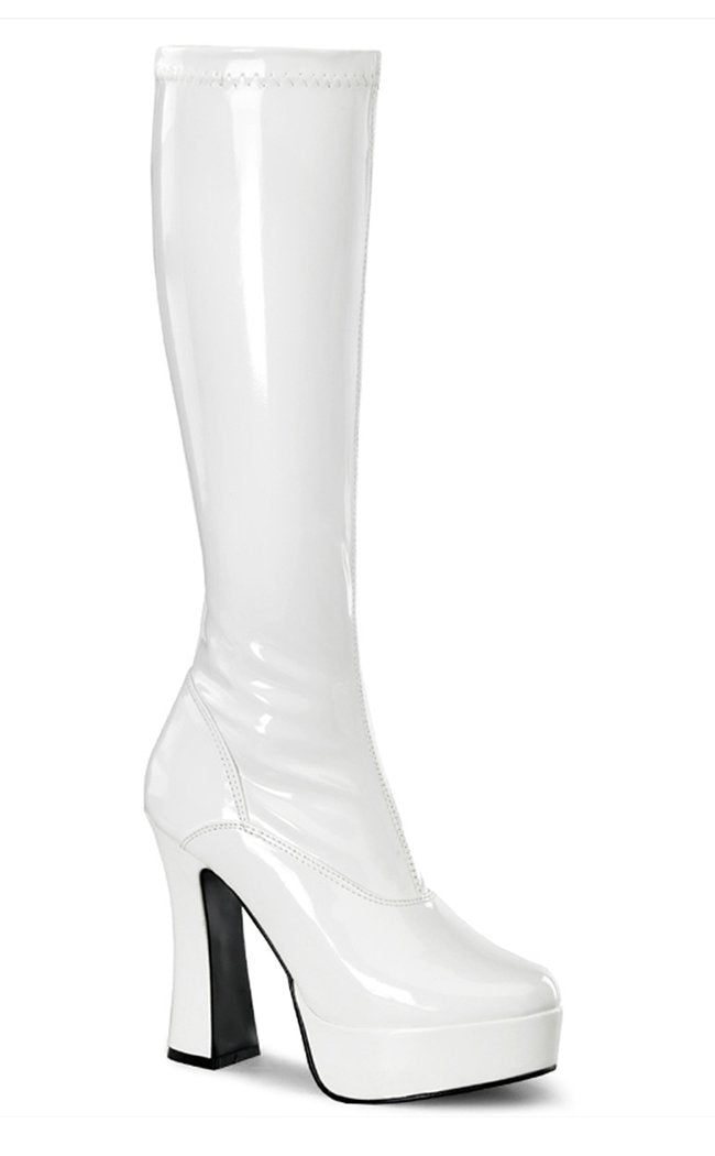 ELECTRA-2000Z Shiny White Knee High Boots-Pleaser-Tragic Beautiful