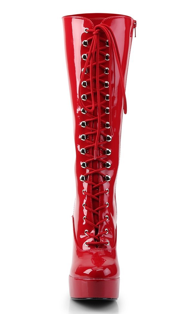 ELECTRA-2020 Red Pat Knee High Boots-Pleaser-Tragic Beautiful