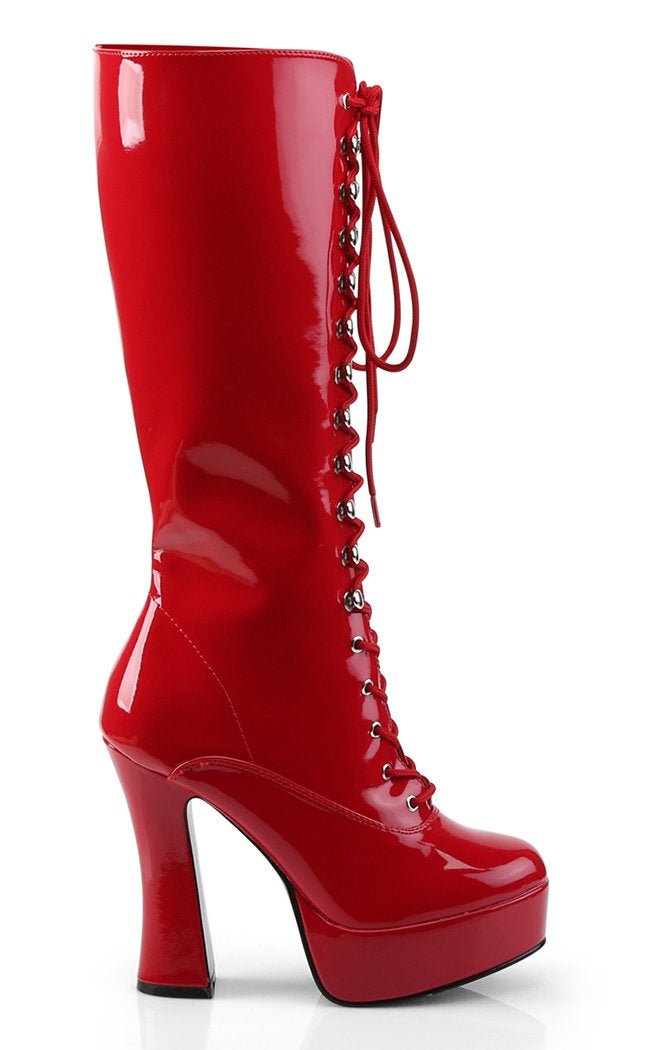 ELECTRA-2020 Red Pat Knee High Boots-Pleaser-Tragic Beautiful