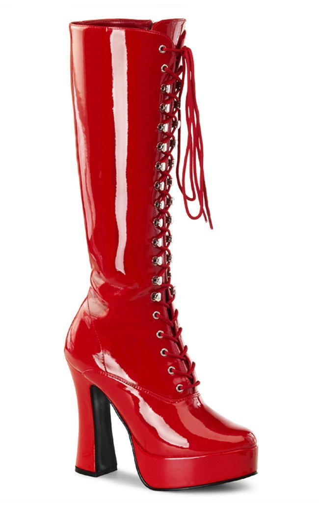 ELECTRA-2020 Red Pat Knee High Boots-Pleaser-Tragic Beautiful