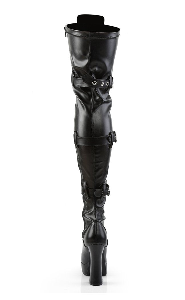 ELECTRA-3028 Black Strapped Thigh High Boots-Pleaser-Tragic Beautiful