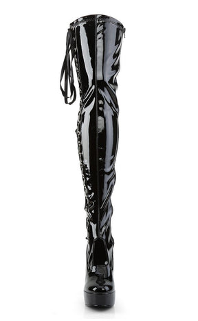 ELECTRA-3050 Black Side Laced Thigh High Boots-Pleaser-Tragic Beautiful
