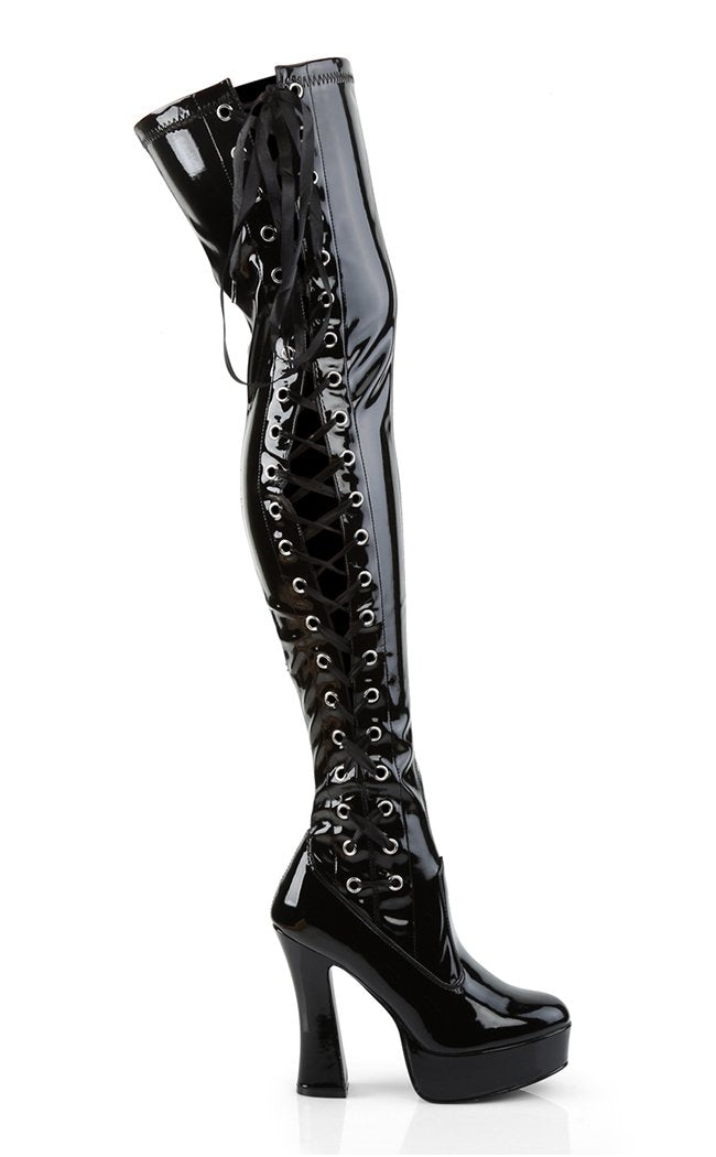 ELECTRA-3050 Black Side Laced Thigh High Boots-Pleaser-Tragic Beautiful