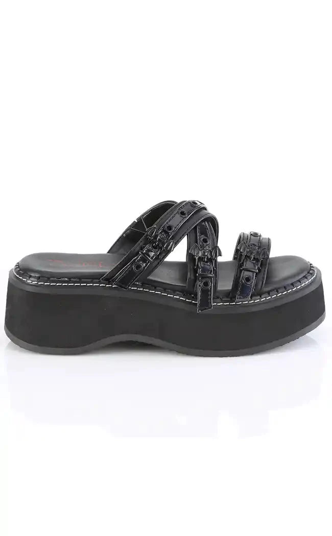 EMILY-07 Black Slide Sandals-Demonia-Tragic Beautiful