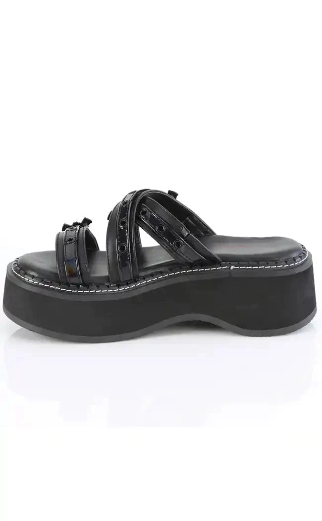 EMILY-07 Black Slide Sandals-Demonia-Tragic Beautiful