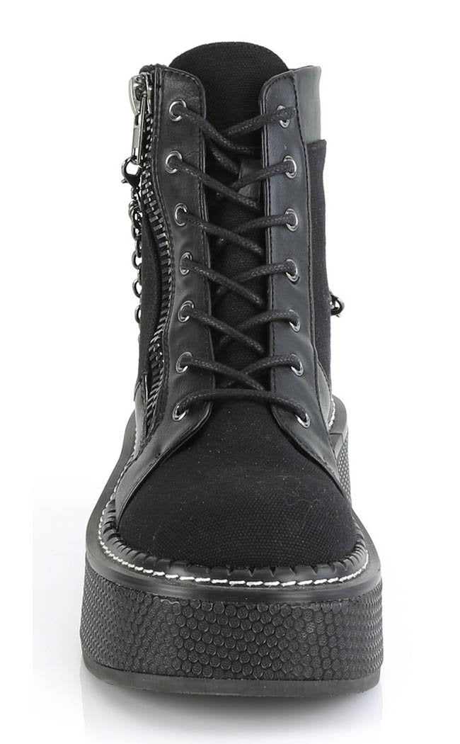 EMILY-114 Black Chain Canvas Boots-Demonia-Tragic Beautiful