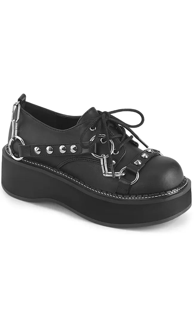EMILY-32 Black Vegan Leather Oxford Shoes-Demonia-Tragic Beautiful