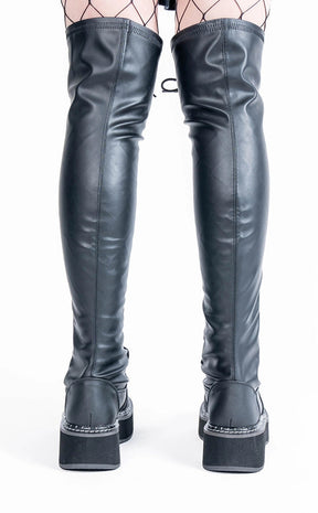 EMILY-375 Black Vegan Leather Thigh High Boots