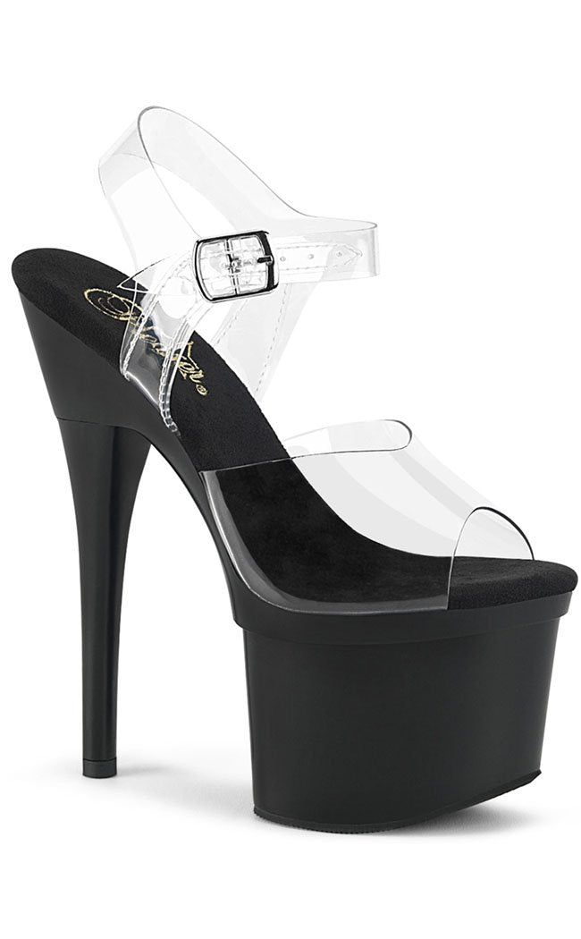 ESTEEM-708 Clear/Black Matte Peeptoe Heels-Pleaser-Tragic Beautiful