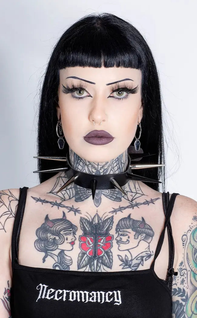 EXTRA Malevolence Spiked Choker | Monochrome-Cold Black Heart-Tragic Beautiful