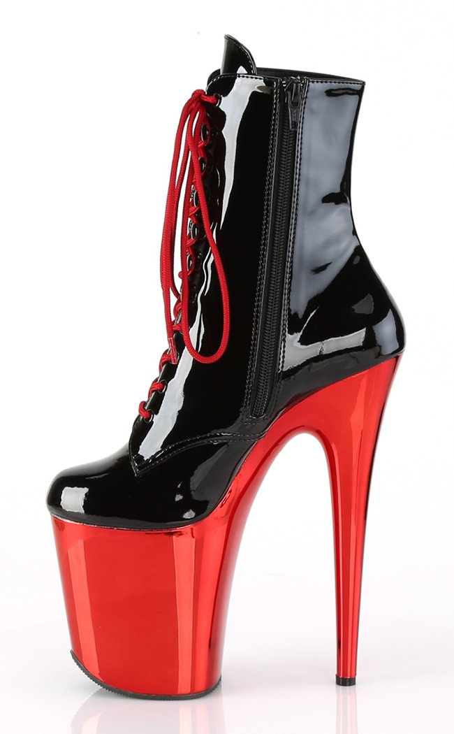 FLAMINGO-1020 Black Patent & Red Chrome Boots-Pleaser-Tragic Beautiful