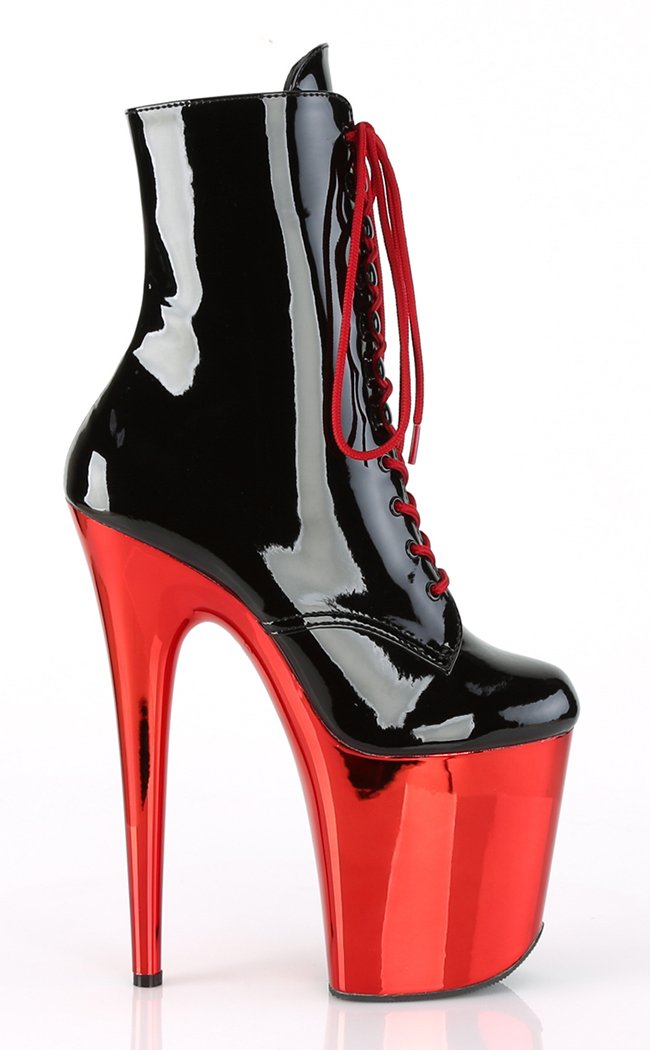 FLAMINGO-1020 Black Patent & Red Chrome Boots-Pleaser-Tragic Beautiful