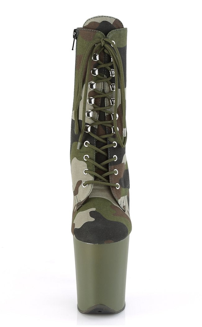FLAMINGO-1020CAMO Green Camo Fabric/Dark Olive Matte Heels-Pleaser-Tragic Beautiful