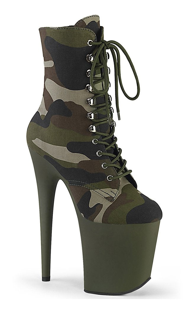 FLAMINGO-1020CAMO Green Camo Fabric/Dark Olive Matte Heels-Pleaser-Tragic Beautiful