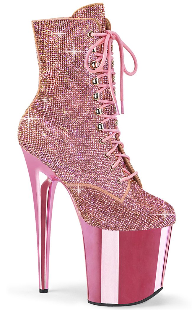 FLAMINGO-1020CHRS Baby Pink Rhinestone Chrome Boots-Pleaser-Tragic Beautiful
