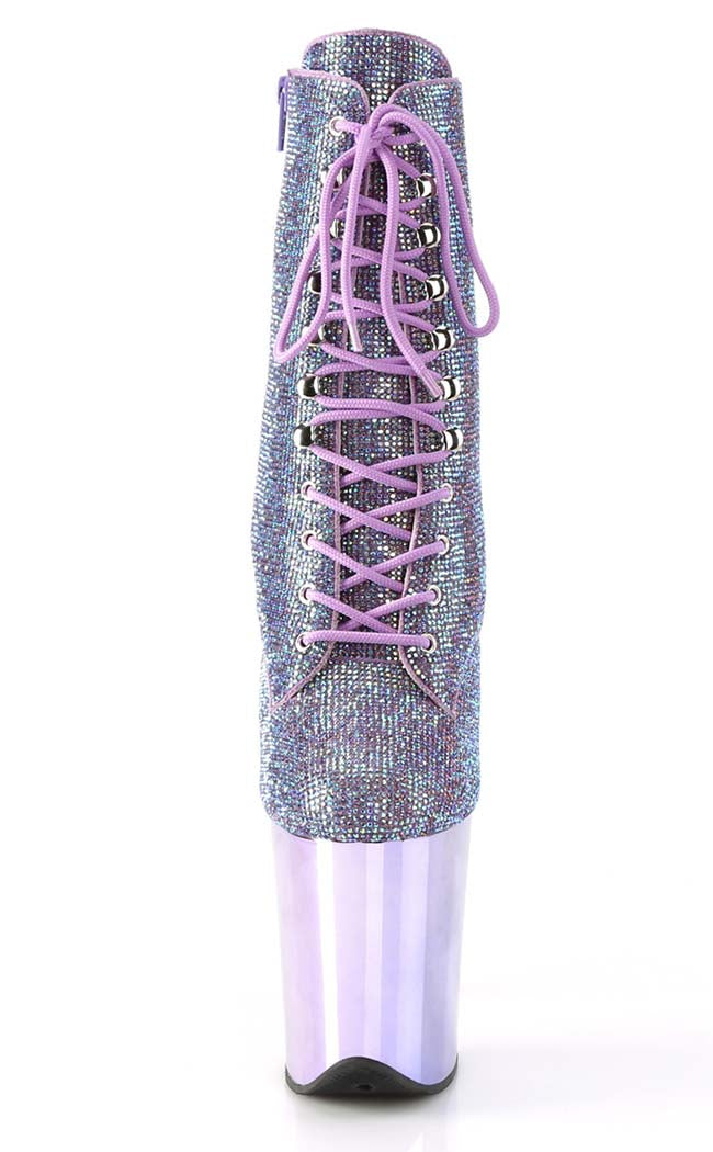 FLAMINGO-1020CHRS Lavender Rhinestone Chrome Boots-Pleaser-Tragic Beautiful