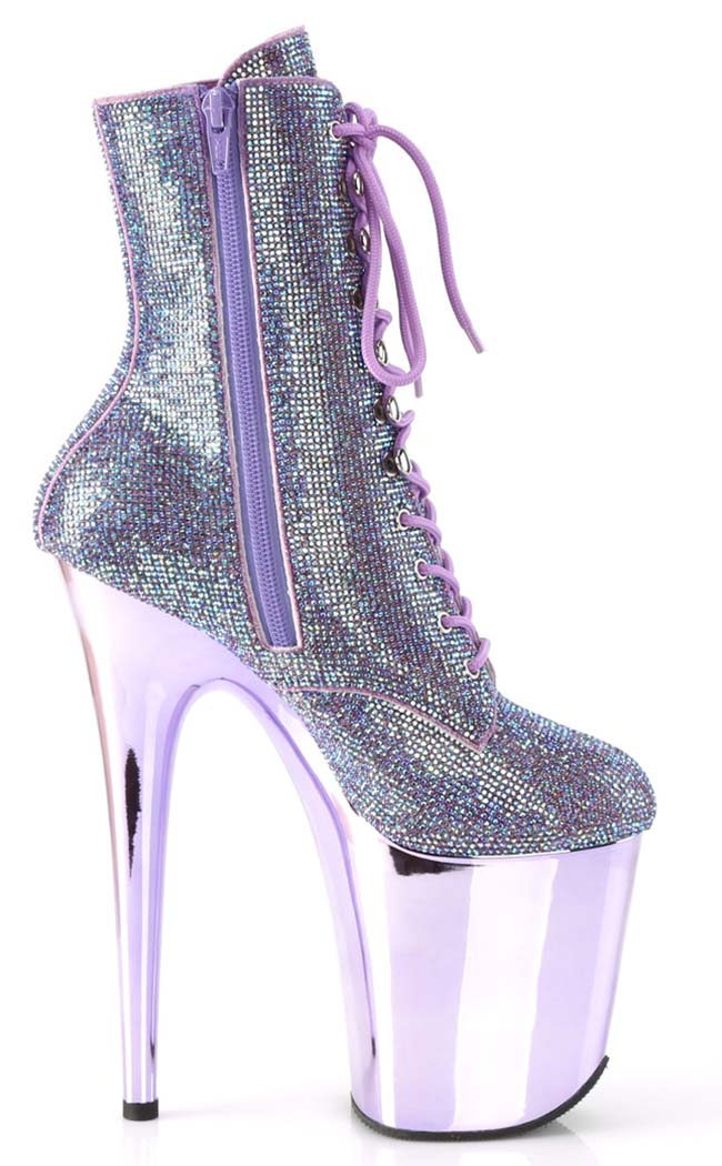 FLAMINGO-1020CHRS Lavender Rhinestone Chrome Boots-Pleaser-Tragic Beautiful