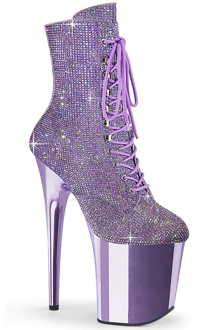 FLAMINGO-1020CHRS Lavender Rhinestone Chrome Boots-Pleaser-Tragic Beautiful