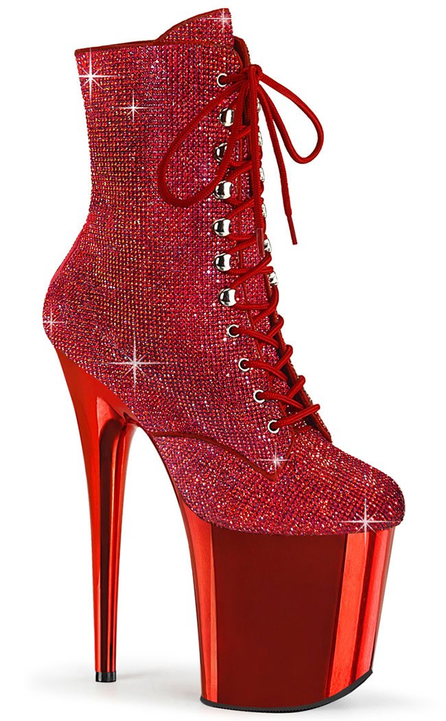 FLAMINGO-1020CHRS Red Rhinestone Chrome Boots-Pleaser-Tragic Beautiful