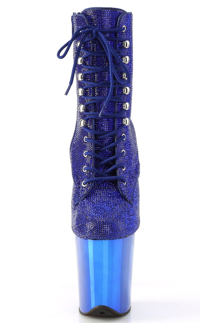 FLAMINGO-1020CHRS Royal Blue Rhinestone Chrome Boots-Pleaser-Tragic Beautiful