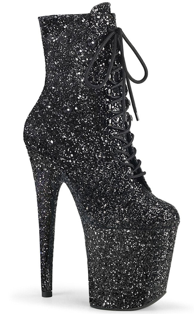 FLAMINGO-1020GWR Black Glitter Boots-Pleaser-Tragic Beautiful