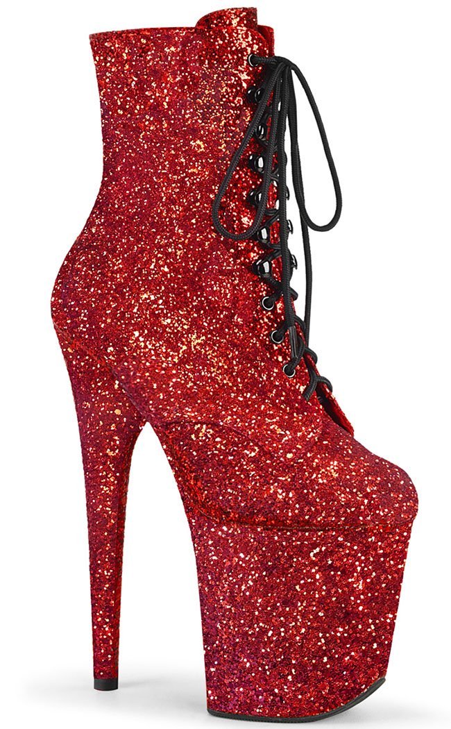 FLAMINGO-1020GWR Red Glitter Boots-Pleaser-Tragic Beautiful