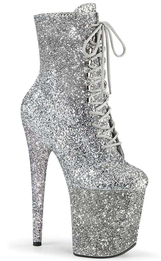 FLAMINGO-1020GWR Silver Glitter Boots-Pleaser-Tragic Beautiful