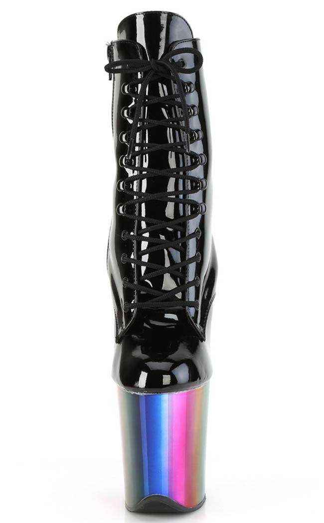 FLAMINGO-1020RC Black Patent/Rainbow Chrome Boots-Pleaser-Tragic Beautiful