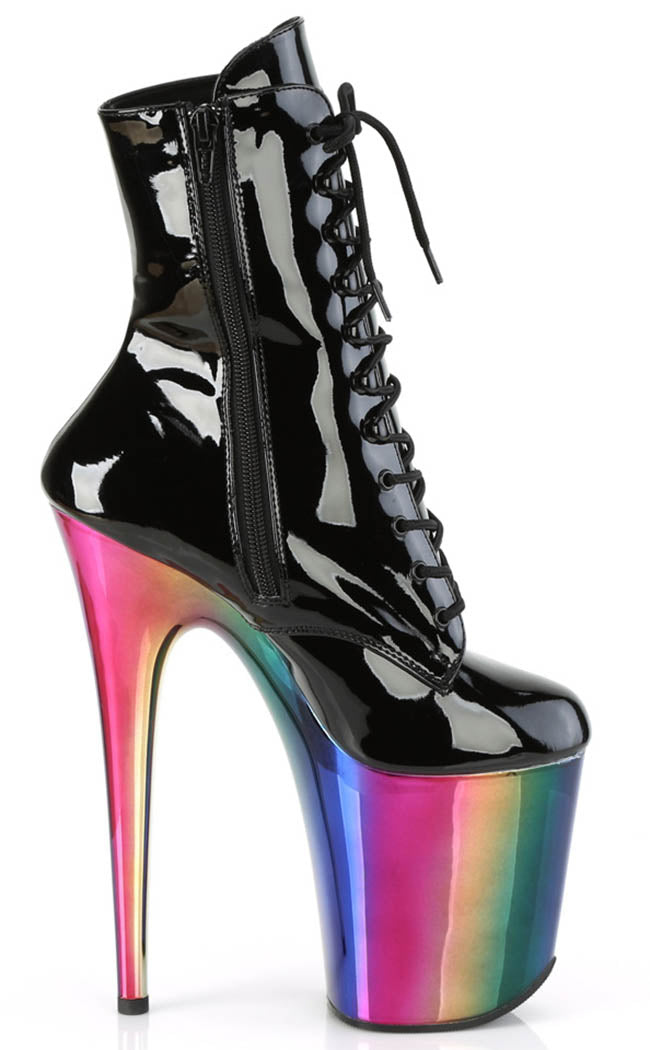 FLAMINGO-1020RC Black Patent/Rainbow Chrome Boots-Pleaser-Tragic Beautiful