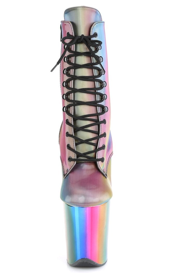 FLAMINGO-1020RC Rainbow Reflective/Rainbow Chrome Boots-Pleaser-Tragic Beautiful