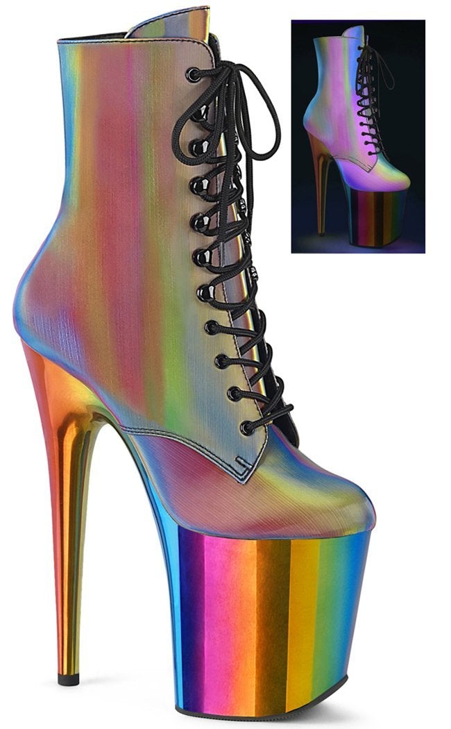 FLAMINGO-1020RC Rainbow Reflective/Rainbow Chrome Boots-Pleaser-Tragic Beautiful