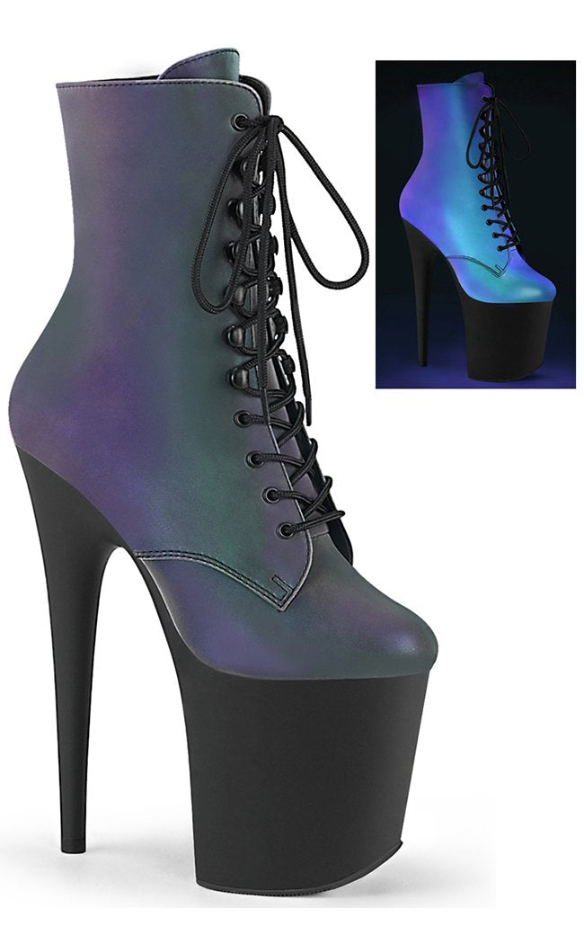 FLAMINGO-1020REFL Green Multi Reflective Boots-Pleaser-Tragic Beautiful