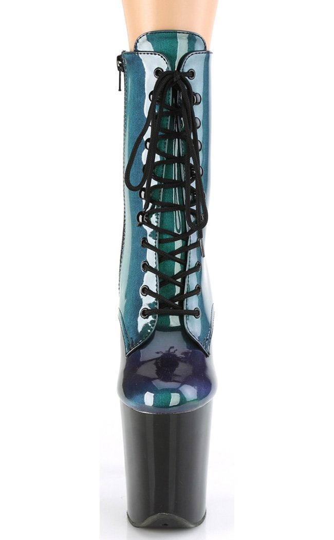 FLAMINGO-1020SHG Purple-Green/ Black Ankle Boots-Pleaser-Tragic Beautiful