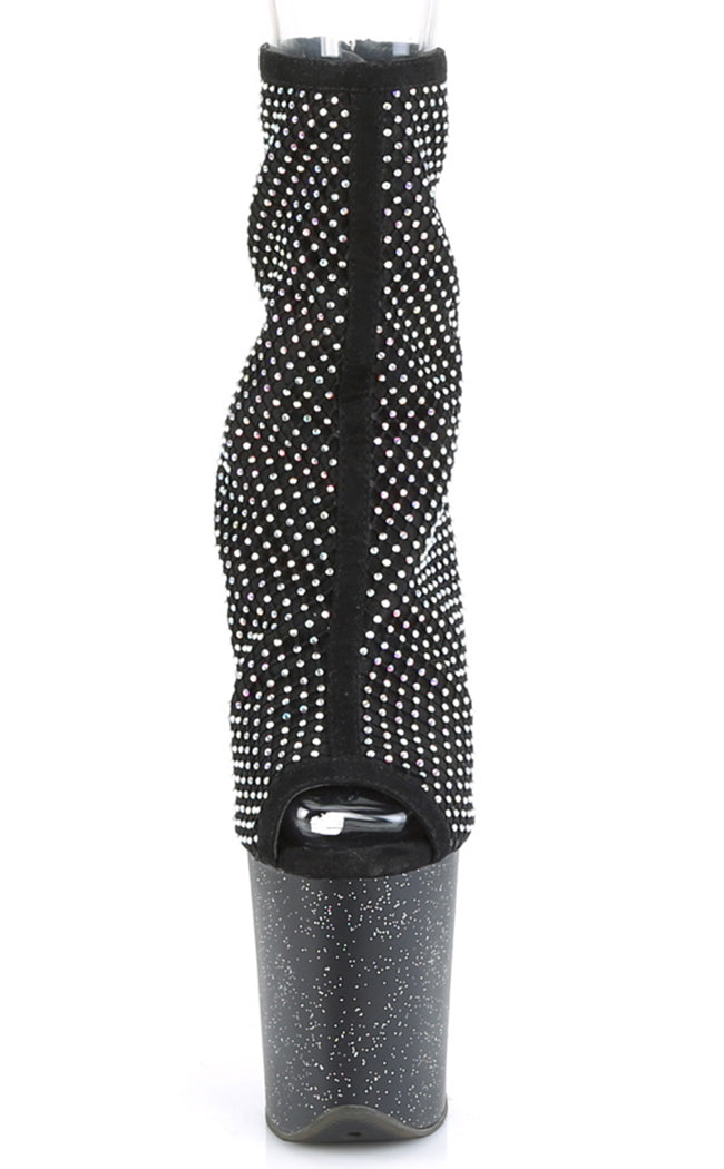 FLAMINGO-1031GM Black Rhinestone Mesh Chrome Boots-Pleaser-Tragic Beautiful