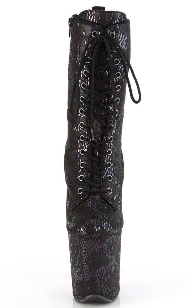 FLAMINGO-1040SPF Black Oil Slick Snake Print Ankle Boots