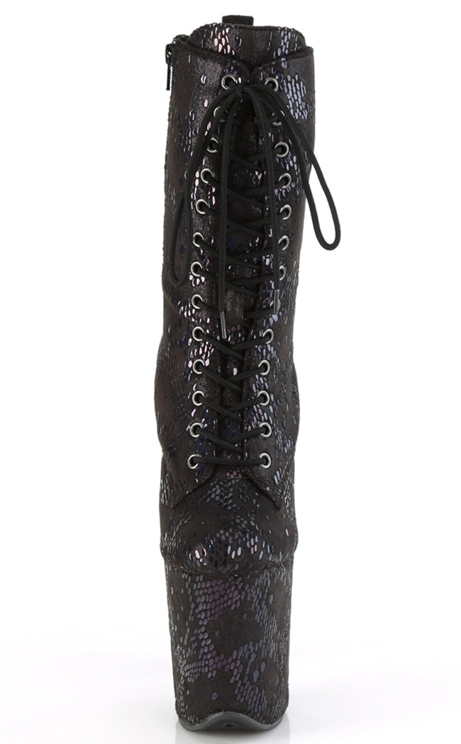FLAMINGO-1040SPF Black Oil Slick Snake Print Ankle Boots-Pleaser-Tragic Beautiful