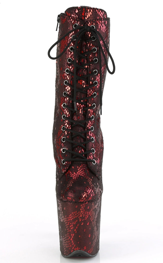 FLAMINGO-1040SPF Red Metallic Snake Print Ankle Boots-Pleaser-Tragic Beautiful