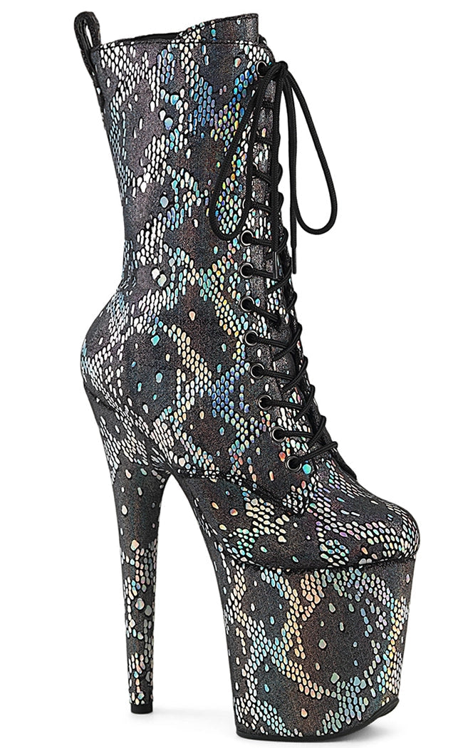 FLAMINGO-1040SPF Silver Metallic Snake Print Ankle Boots-Pleaser-Tragic Beautiful