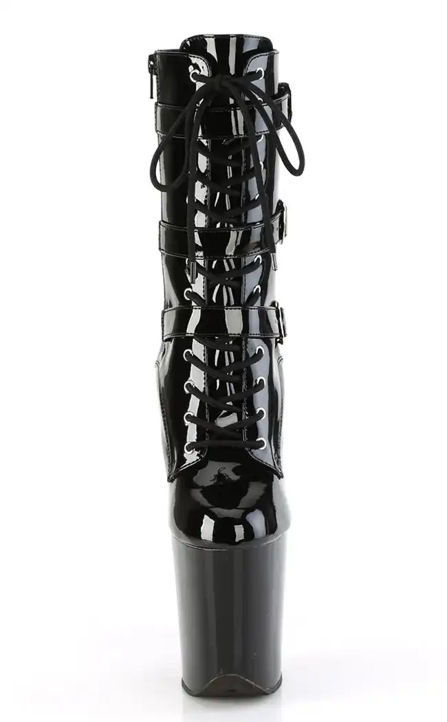 FLAMINGO-1043 Strappy Black Leather Pole Dance Boots-Pleaser-Tragic Beautiful