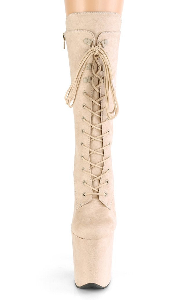 FLAMINGO-1050FS Beige Faux Suede Mid Calf Boots-Pleaser-Tragic Beautiful