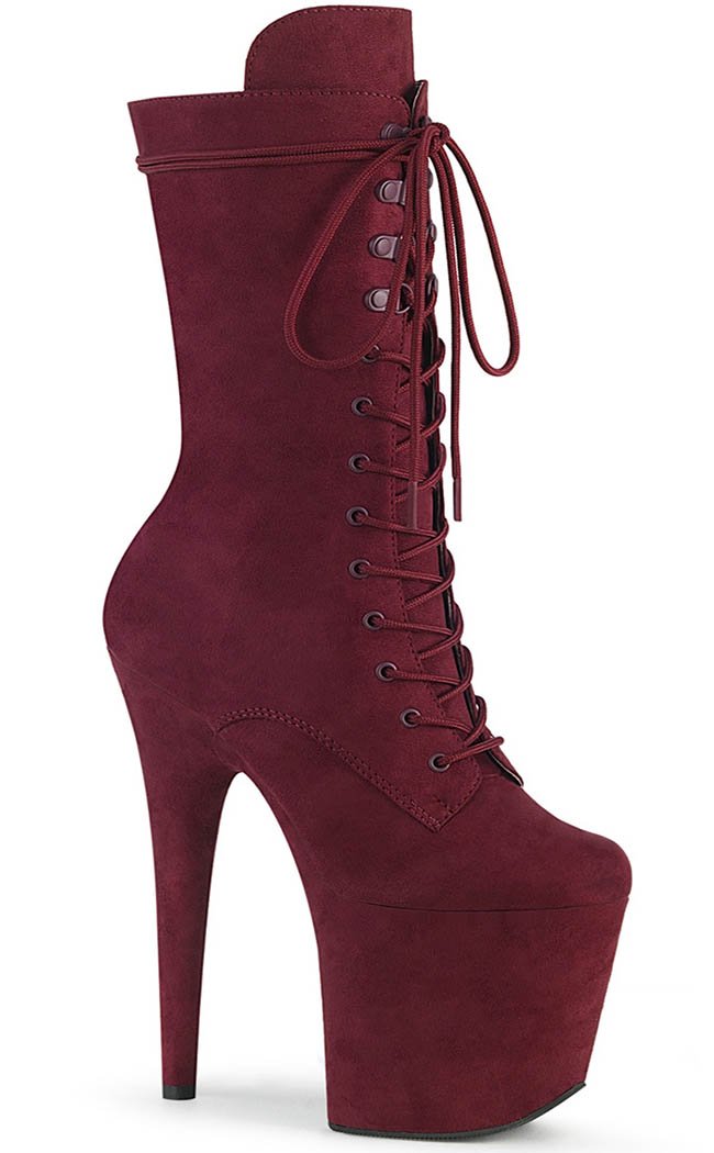 FLAMINGO-1050FS Burgundy Faux Suede Mid Calf Boots-Pleaser-Tragic Beautiful