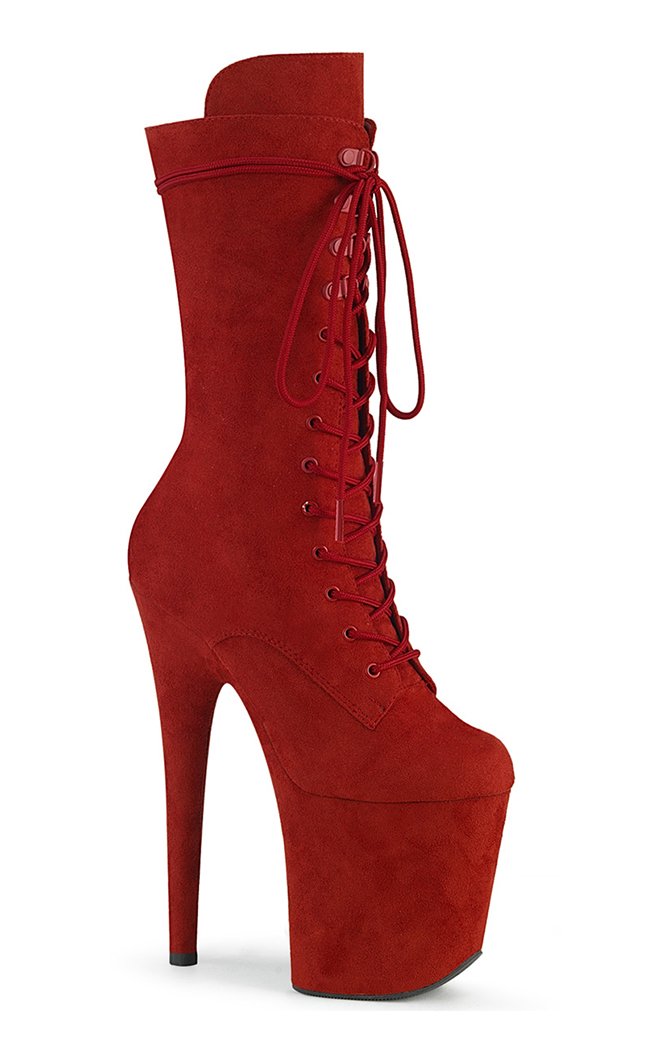 FLAMINGO-1050FS Red Faux Suede Mid Calf Boots-Pleaser-Tragic Beautiful