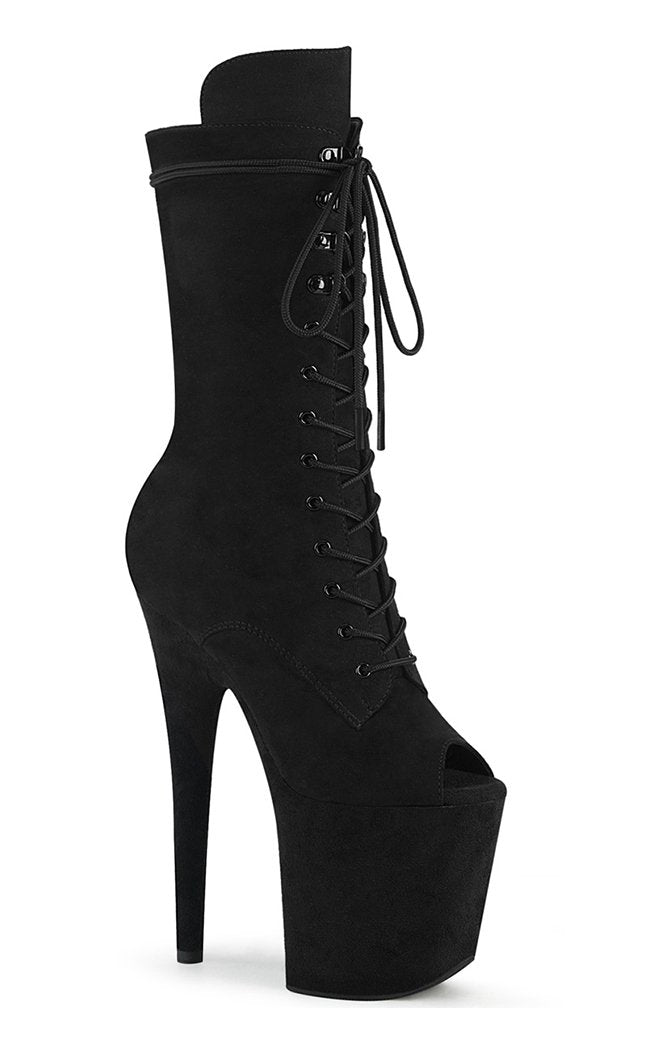 Pleaser FLAMINGO-1051FS Black Suede Open Toe Boots